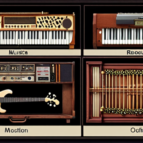 Home 4 **Musical Instrument Evolution:** Image showcasing a timeline or visual representation of the evolution of musical instruments from ancient designs to modern digital instruments, highlighting different cultures and their impact.