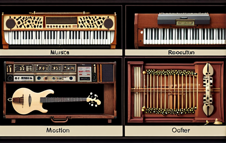 **Musical Instrument Evolution:** Image showcasing a timeline or visual representation of the evolution of musical instruments from ancient designs to modern digital instruments, highlighting different cultures and their impact.