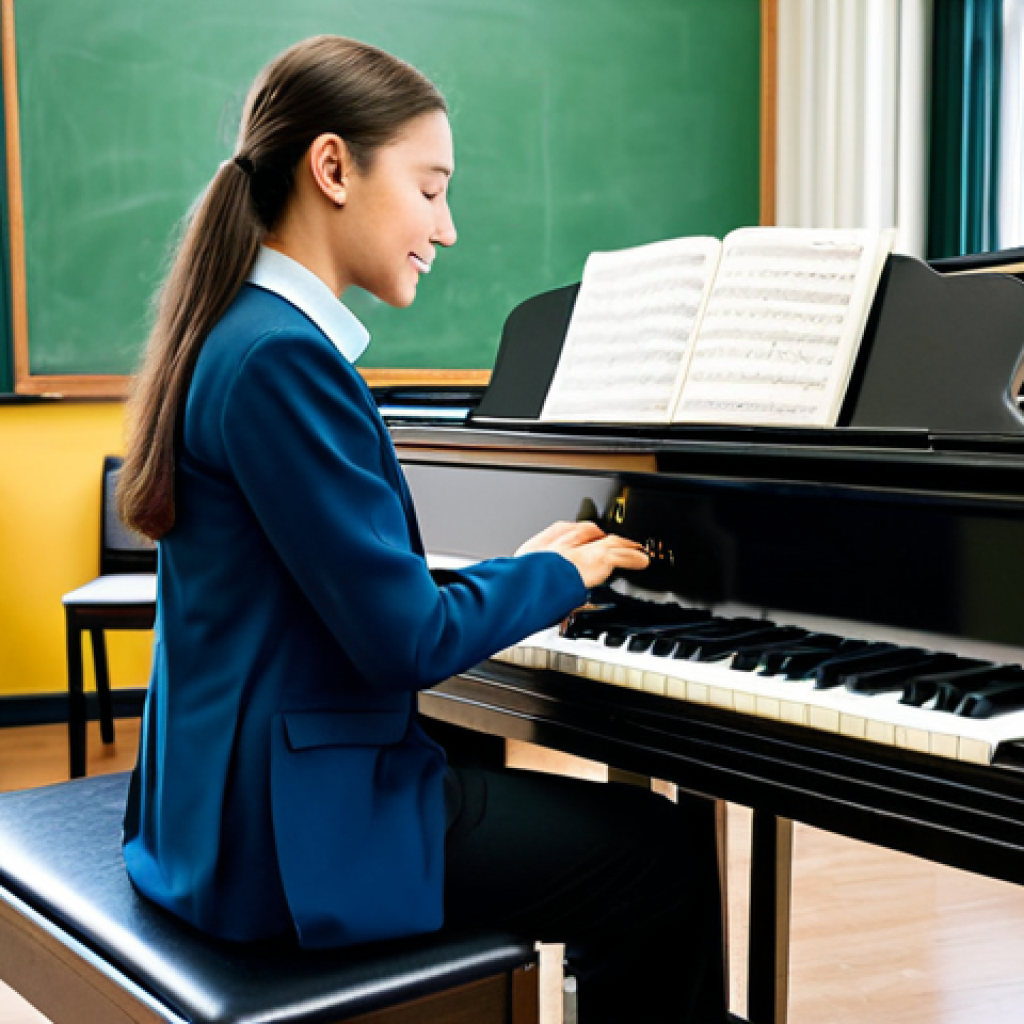 연주가로서 이직 시 고려사항 - **Professional Music Teacher:** A fully clothed music teacher in a modest classroom setting, demonst...