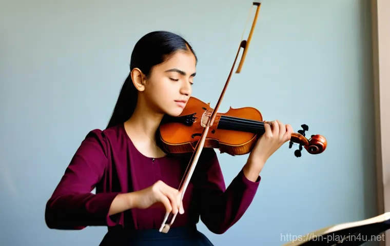 연주가가 실기 시험 후 피드백 받는 방법 - **Prompt:** A young adult musician, casually dressed in modest, comfortable clothing, is seated in a...