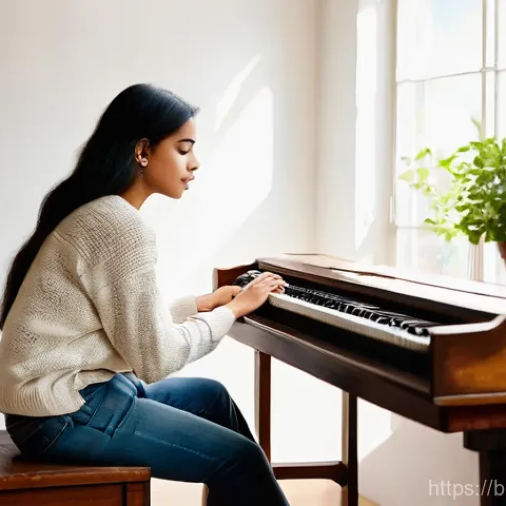 연주가로서의 시간 관리 비법 - **Prompt:** A young female musician, in her mid-20s, is seated comfortably in a warm, sunlit home st...