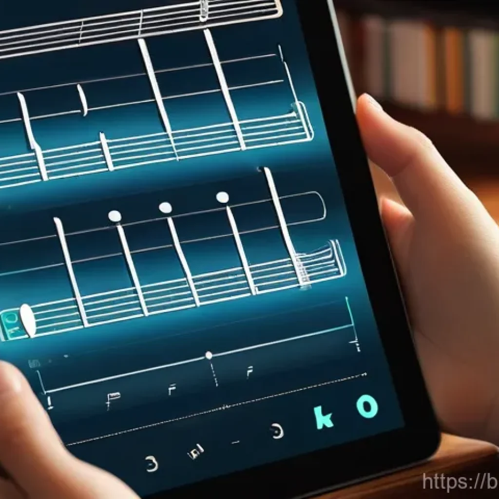 연주가가 이론 시험 준비 중 사용하는 앱 - **Prompt 1: Joyful Interactive Music Theory Learning**
"A vibrant, eye-level shot of a teenage g...