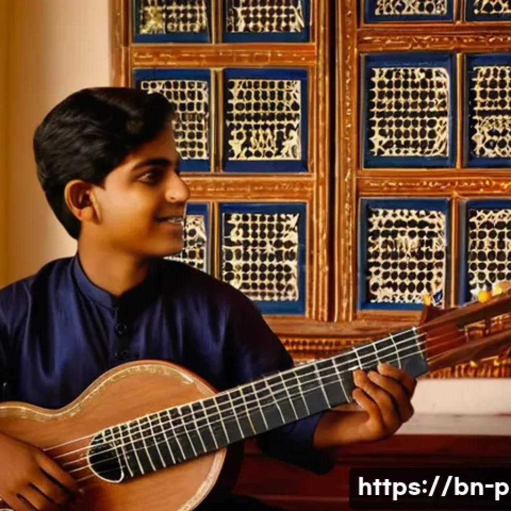 연주가 시험 필수 이론 정리 - A detailed scene of a traditional Bengali music classroom where a young male student is attentively ...