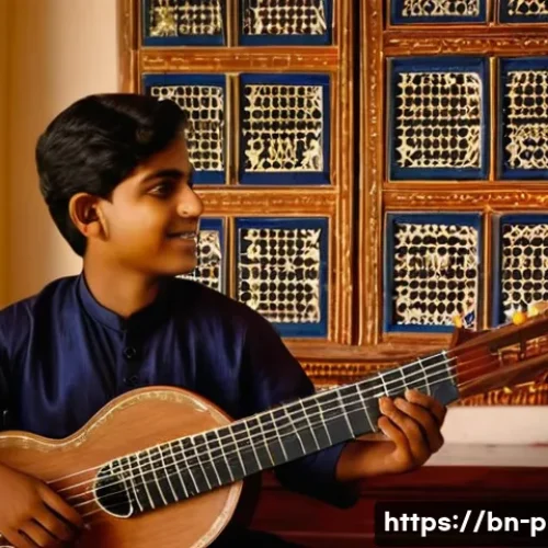 연주가 시험 필수 이론 정리 - A detailed scene of a traditional Bengali music classroom where a young male student is attentively ...